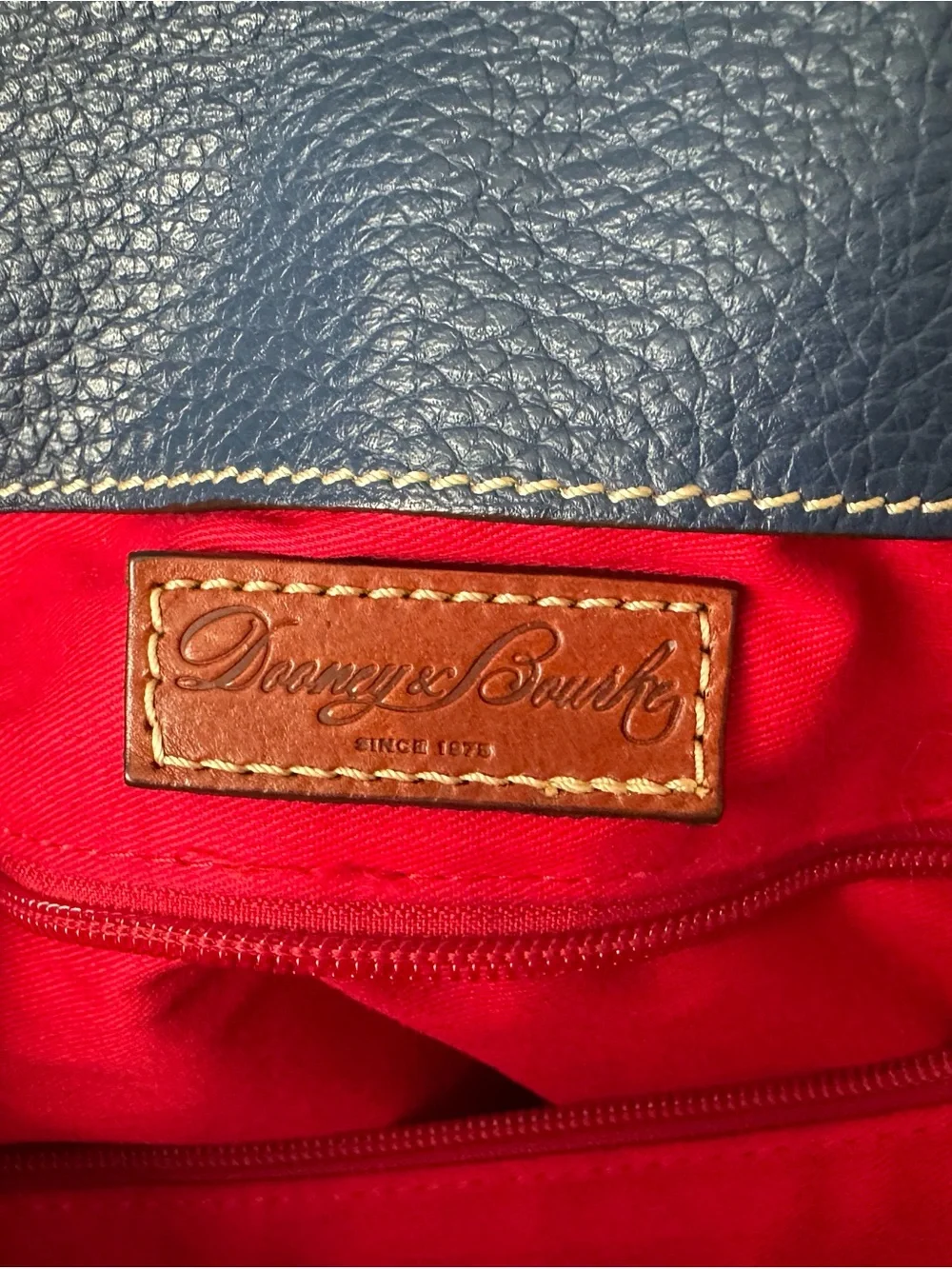 Dooney & Bourke Navy Leather Tote with Brown Trim Straps